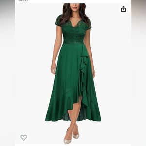 Miusol Women's V Neck Elegant Lace Ruffle Bridesmaid Maxi Dress